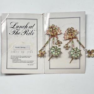 RARE Vintage 1988 Lunch at the Ritz "Asian Spring" Earring 14K Gold Post Signed‎